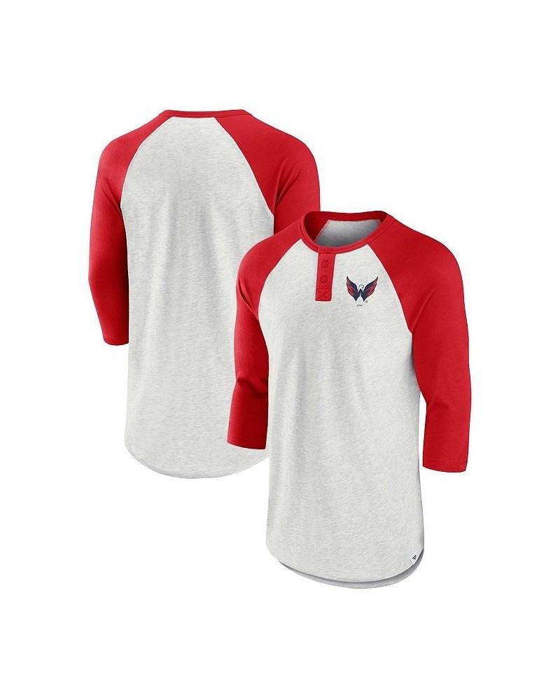 Men's Branded Ash, Red Washington Capitals True Classics Better Believe Raglan Henley Three-Quarter Sleeve T-shirt $23.31 T-S...