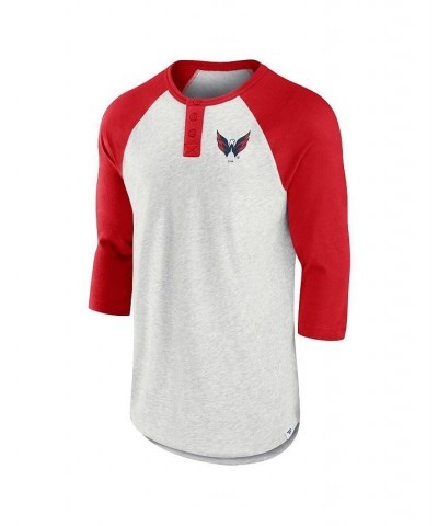 Men's Branded Ash, Red Washington Capitals True Classics Better Believe Raglan Henley Three-Quarter Sleeve T-shirt $23.31 T-S...