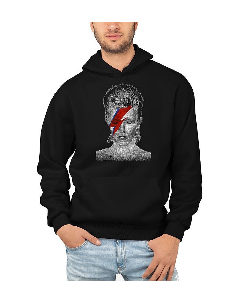 Men's David Bowie Aladdin Sane Word Art Hooded Sweatshirt Black $29.40 Sweatshirt