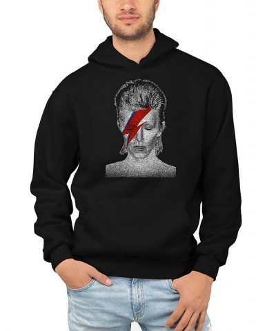 Men's David Bowie Aladdin Sane Word Art Hooded Sweatshirt Black $29.40 Sweatshirt