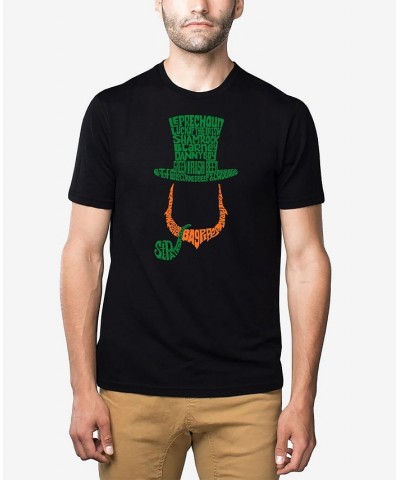 Men's Premium Blend Leprechaun Word Art Graphic T-shirt Black $22.05 T-Shirts