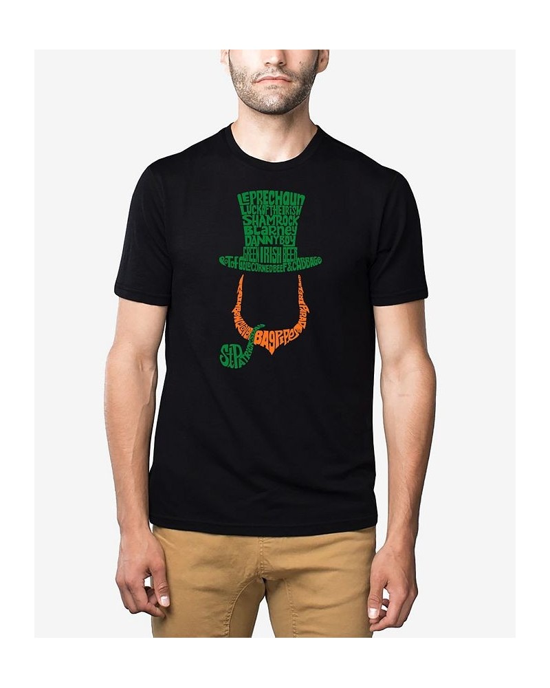 Men's Premium Blend Leprechaun Word Art Graphic T-shirt Black $22.05 T-Shirts