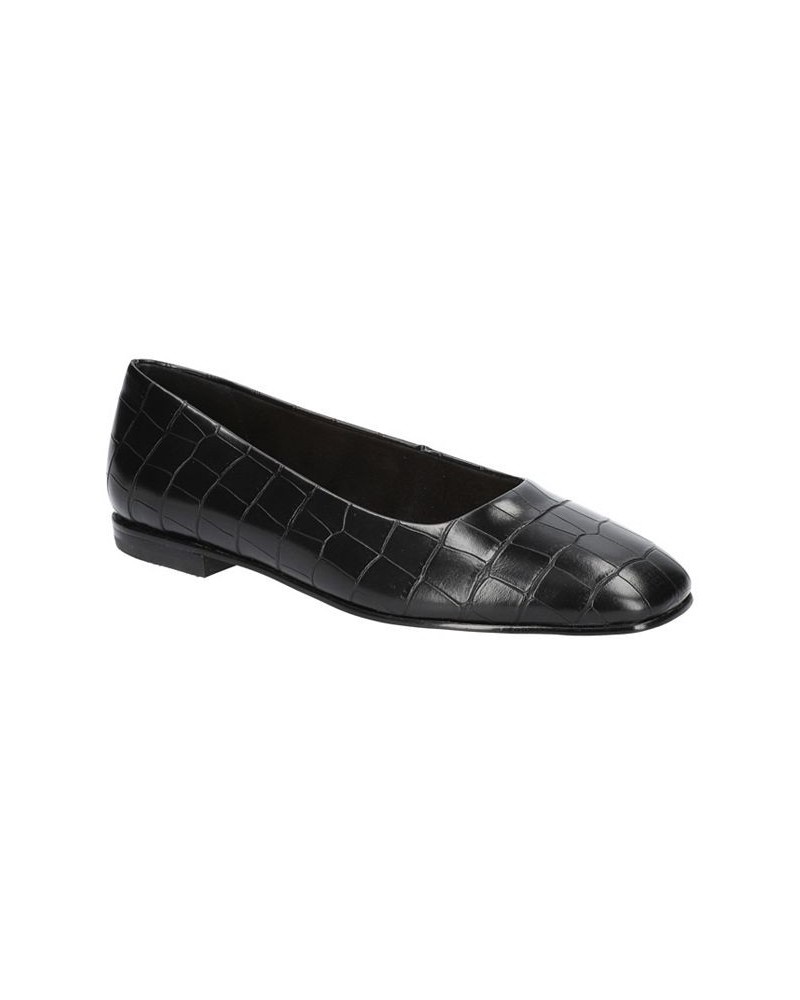 Women's Kimiko Square Toe Flats Black Faux Leather $52.80 Shoes