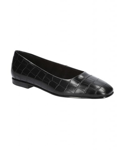 Women's Kimiko Square Toe Flats Black Faux Leather $52.80 Shoes