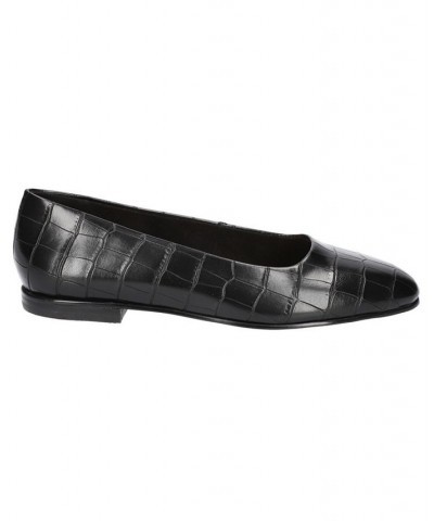 Women's Kimiko Square Toe Flats Black Faux Leather $52.80 Shoes