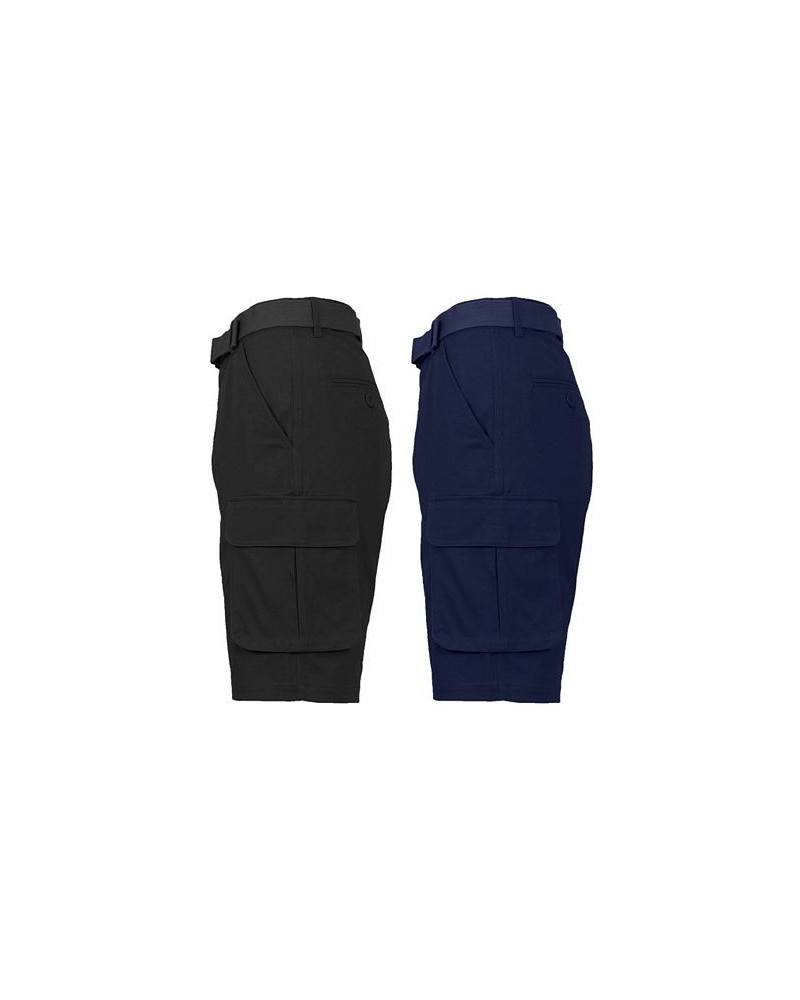 Men's Flat Front Belted Cotton Cargo Shorts, Pack of 2 Black-Navy $24.96 Shorts