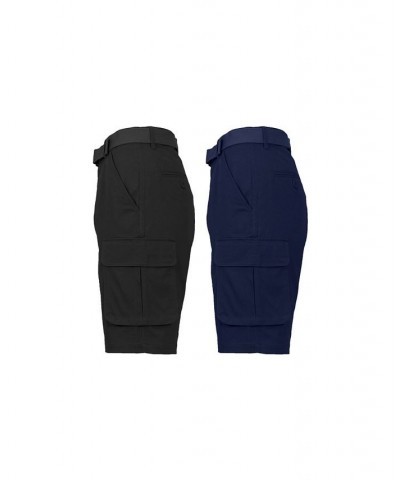 Men's Flat Front Belted Cotton Cargo Shorts, Pack of 2 Black-Navy $24.96 Shorts