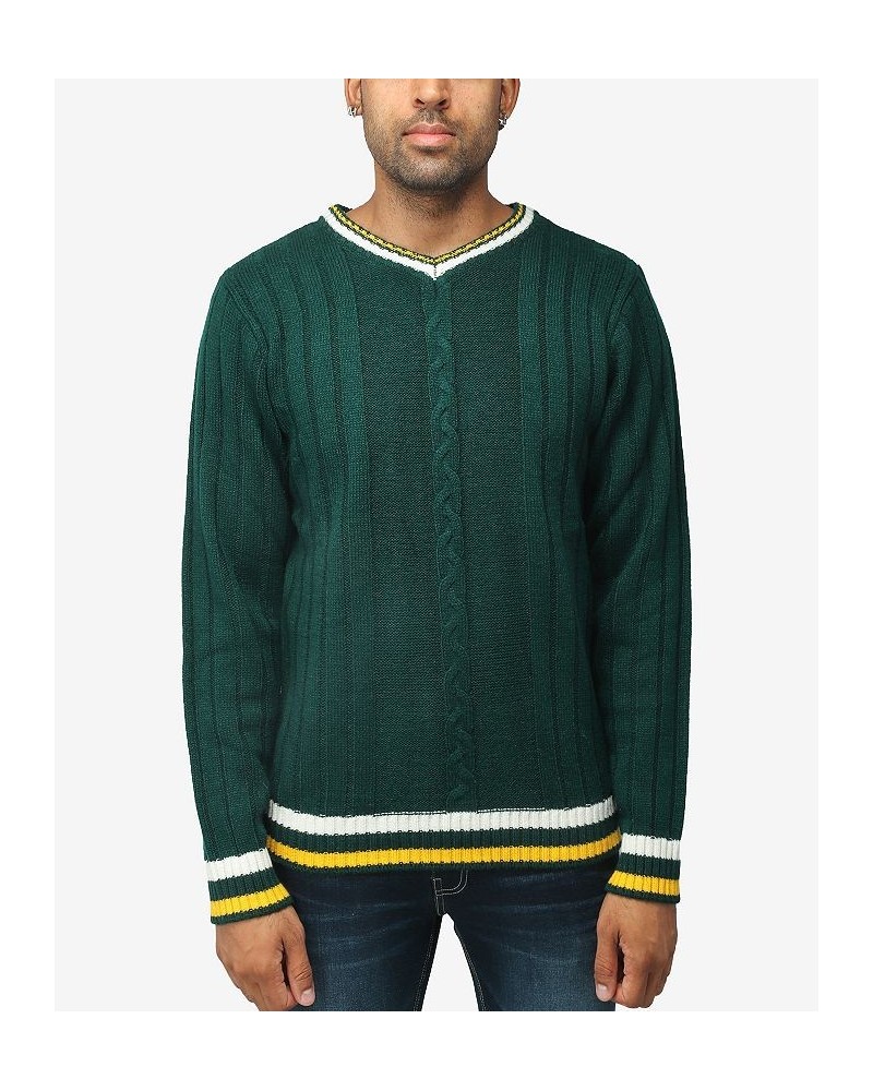 Men's Cable Knit Tipped V-Neck Sweater Rain Forest $27.56 Sweaters