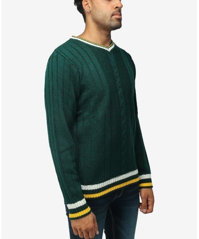 Men's Cable Knit Tipped V-Neck Sweater Rain Forest $27.56 Sweaters