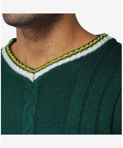 Men's Cable Knit Tipped V-Neck Sweater Rain Forest $27.56 Sweaters