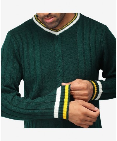 Men's Cable Knit Tipped V-Neck Sweater Rain Forest $27.56 Sweaters