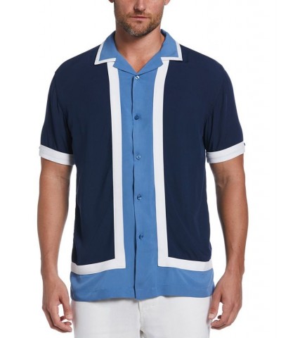 Men's Colorblocked Button-Down Camp Shirt Blue $24.36 Shirts