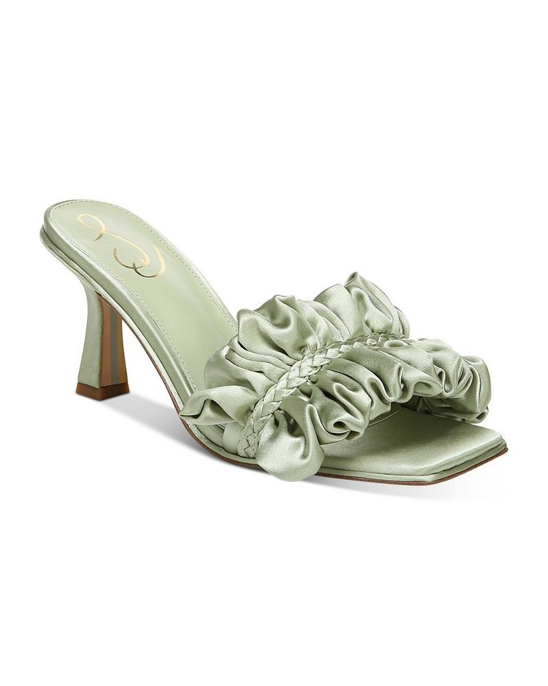 Women's Kady Silk Ruffle Dress Mules Green $45.45 Shoes