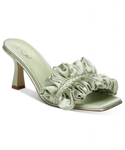 Women's Kady Silk Ruffle Dress Mules Green $45.45 Shoes