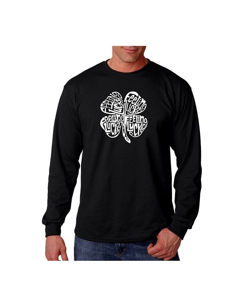 Men's Word Art Long Sleeve T-Shirt - Feeling Lucky Black $16.00 T-Shirts