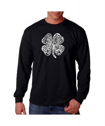 Men's Word Art Long Sleeve T-Shirt - Feeling Lucky Black $16.00 T-Shirts