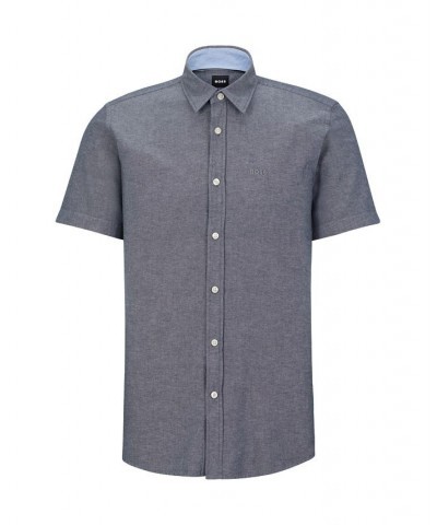 BOSS Men's Slim-Fit Oxford Cotton Logo Embroidery Shirt Blue $41.04 Shirts