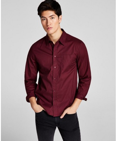 Men's Poplin Long-Sleeve Button-Up Shirt Red $16.80 Shirts