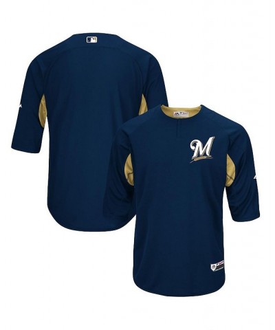 Men's Navy, Gold Milwaukee Brewers Authentic Collection On-Field 3/4-Sleeve Batting Practice Jersey $49.00 Jersey