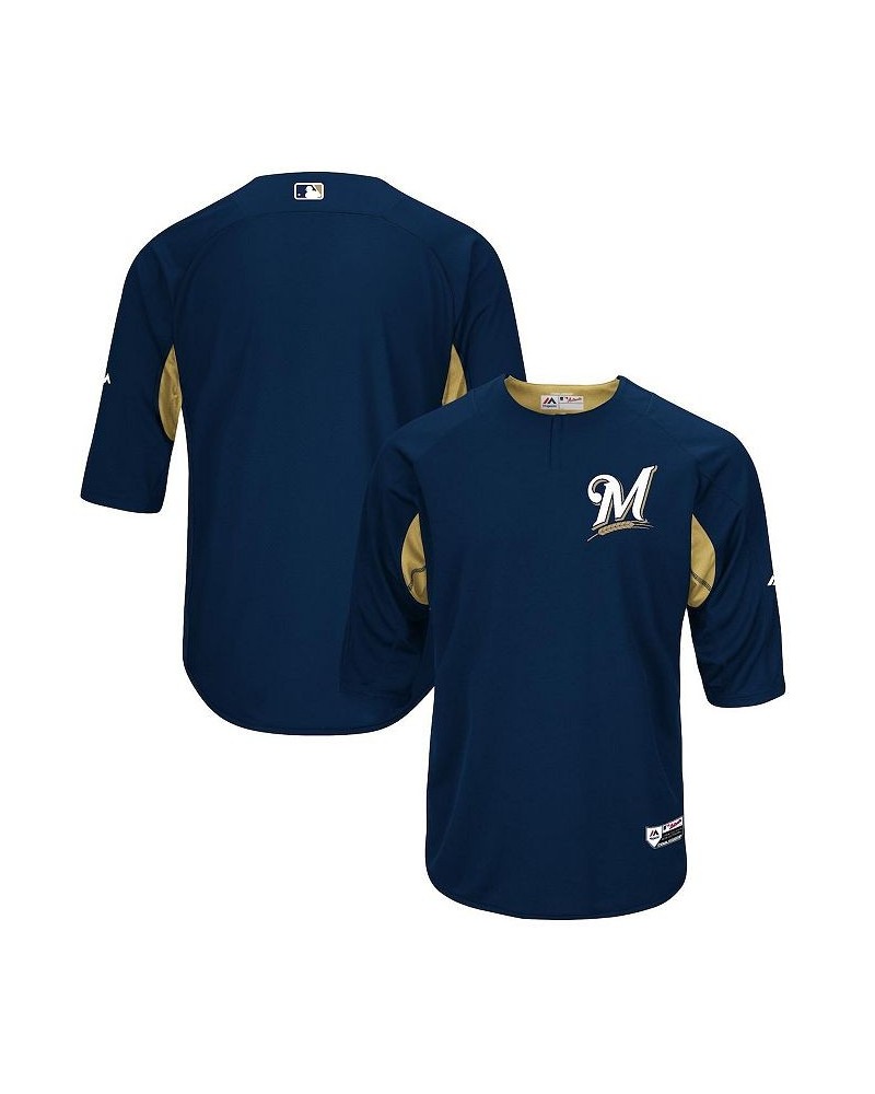 Men's Navy, Gold Milwaukee Brewers Authentic Collection On-Field 3/4-Sleeve Batting Practice Jersey $49.00 Jersey