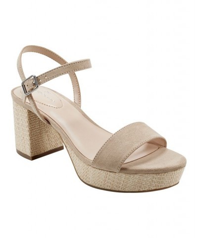 Women's Pennie Platform Block Heel Sandals Tan/Beige $46.28 Shoes