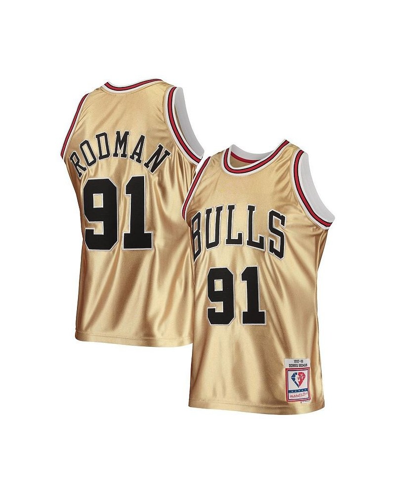 Men's Dennis Rodman Gold Chicago Bulls 75th Anniversary 1997-98 Hardwood Classics Swingman Jersey $70.30 Jersey