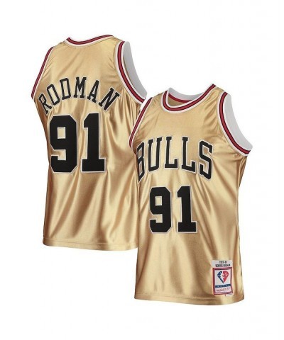 Men's Dennis Rodman Gold Chicago Bulls 75th Anniversary 1997-98 Hardwood Classics Swingman Jersey $70.30 Jersey