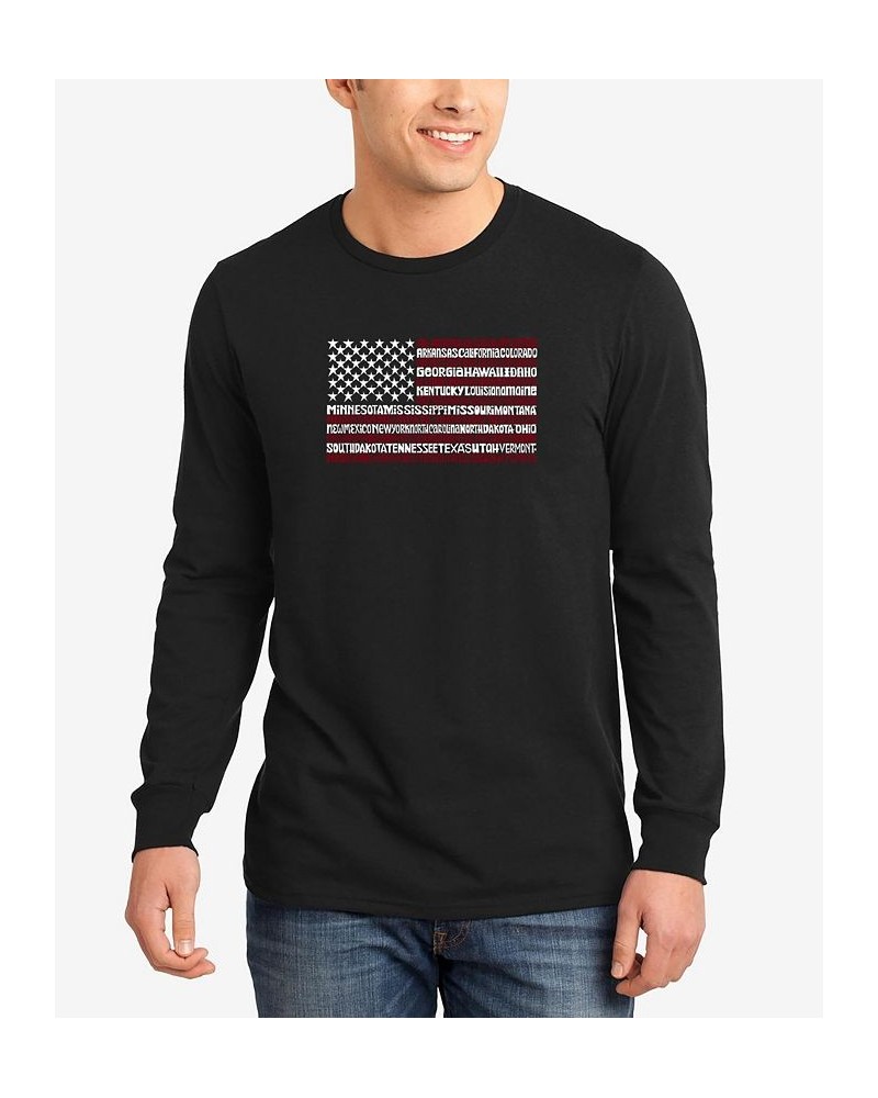 Men's 50 States USA Flag Word Art Long Sleeves T-shirt Black $22.39 T-Shirts