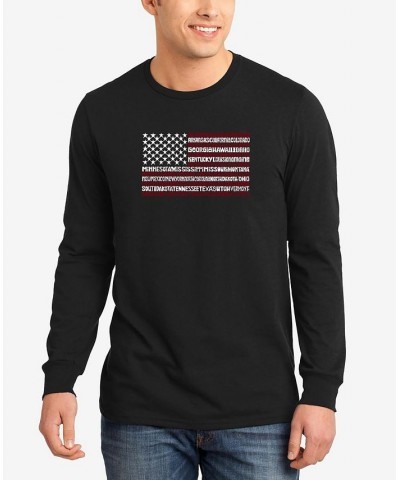 Men's 50 States USA Flag Word Art Long Sleeves T-shirt Black $22.39 T-Shirts