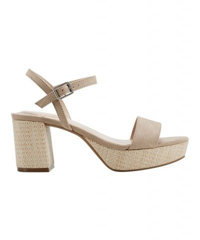 Women's Pennie Platform Block Heel Sandals Tan/Beige $46.28 Shoes