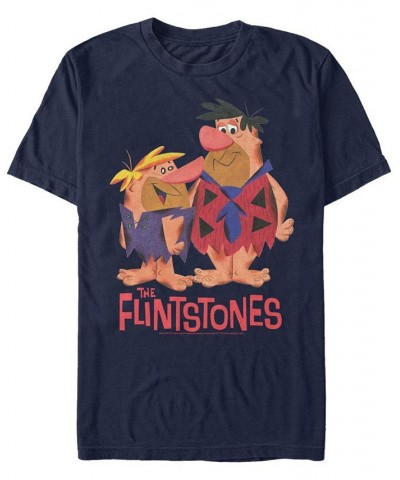 Men's The Flintstones Textured Barney Fred Short Sleeve T-shirt Blue $19.59 T-Shirts