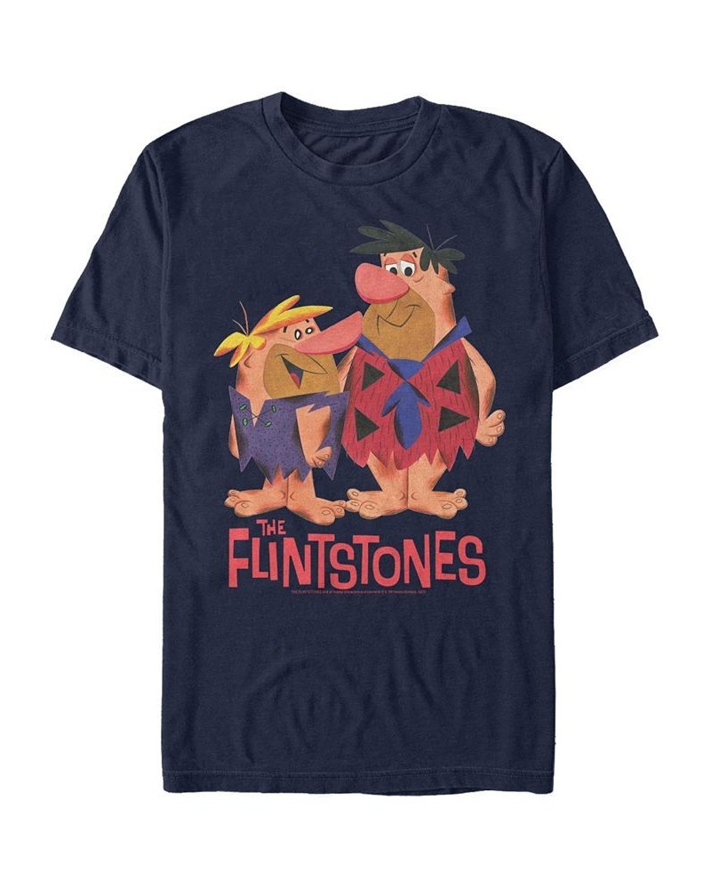 Men's The Flintstones Textured Barney Fred Short Sleeve T-shirt Blue $19.59 T-Shirts