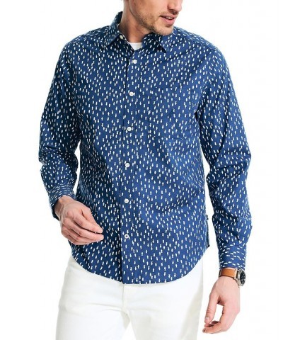 Men's Classic-Fit Geometric Fish-Print Shirt Blue $34.44 Shirts