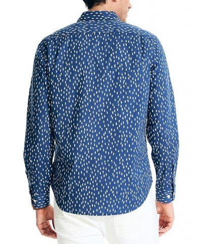 Men's Classic-Fit Geometric Fish-Print Shirt Blue $34.44 Shirts