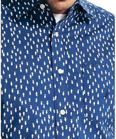 Men's Classic-Fit Geometric Fish-Print Shirt Blue $34.44 Shirts