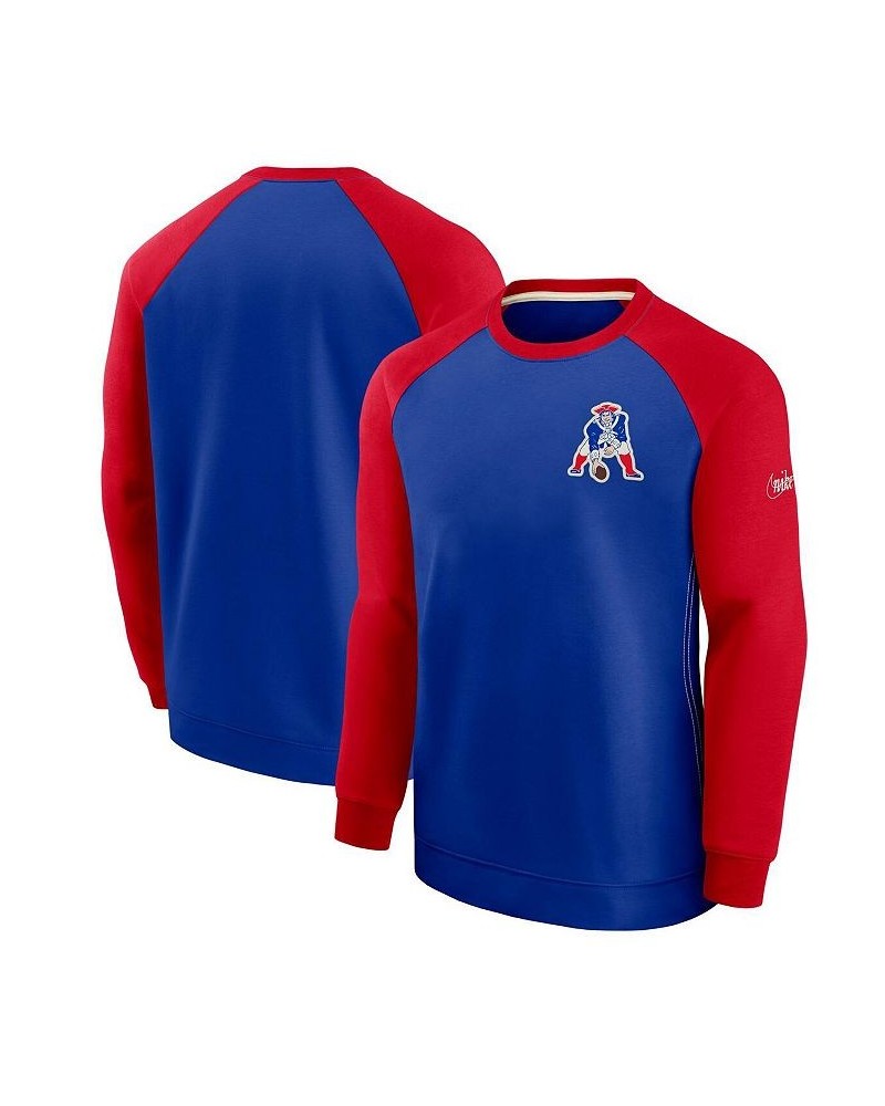 Men's Royal and Red New England Patriots Historic Raglan Crew Performance Sweater $43.99 Sweaters