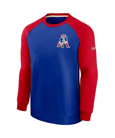 Men's Royal and Red New England Patriots Historic Raglan Crew Performance Sweater $43.99 Sweaters