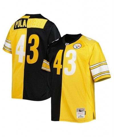 Men's Troy Polamalu Black and Gold Pittsburgh Steelers Big and Tall Split Legacy Retired Player Replica Jersey $68.00 Jersey