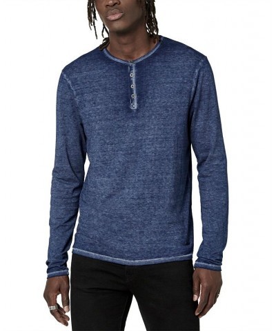 Men's Faded Kaduk Henley Long Sleeve T-Shirt Blue $14.57 T-Shirts