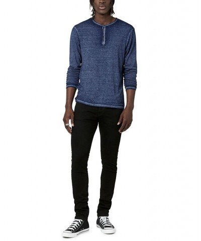 Men's Faded Kaduk Henley Long Sleeve T-Shirt Blue $14.57 T-Shirts