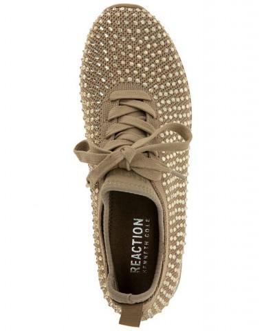 Women's Cameron Jewel Lace Up Sneakers Tan/Beige $42.51 Shoes