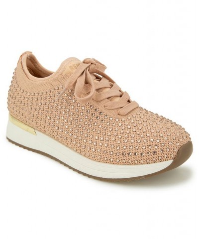 Women's Cameron Jewel Lace Up Sneakers Tan/Beige $42.51 Shoes