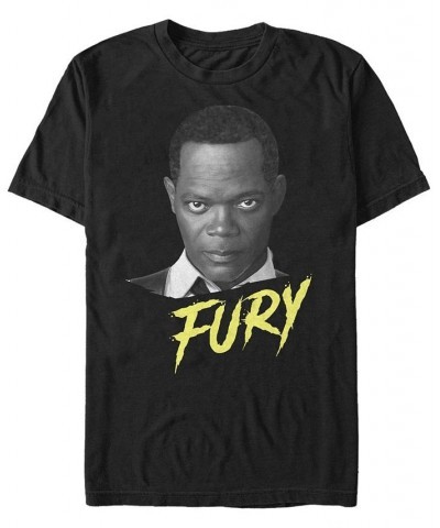 Marvel Men's Captain Marvel Nick Fury Big Face Portrait, Short Sleeve T-shirt Black $15.40 T-Shirts