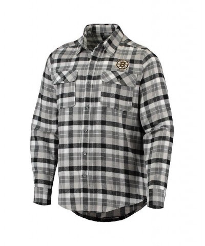 Men's Black and Gray Boston Bruins Ease Plaid Button-Up Long Sleeve Shirt $32.90 Shirts