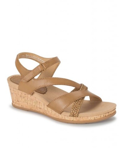 Women's Farah Casual Almond Toe Wedge Sandal Brown $45.39 Shoes