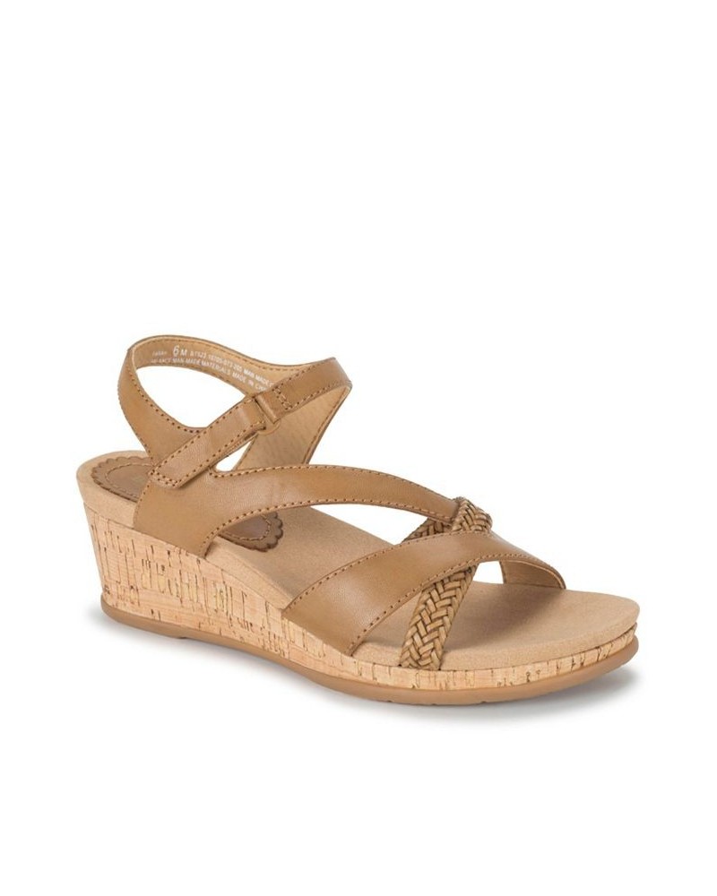 Women's Farah Casual Almond Toe Wedge Sandal Brown $45.39 Shoes