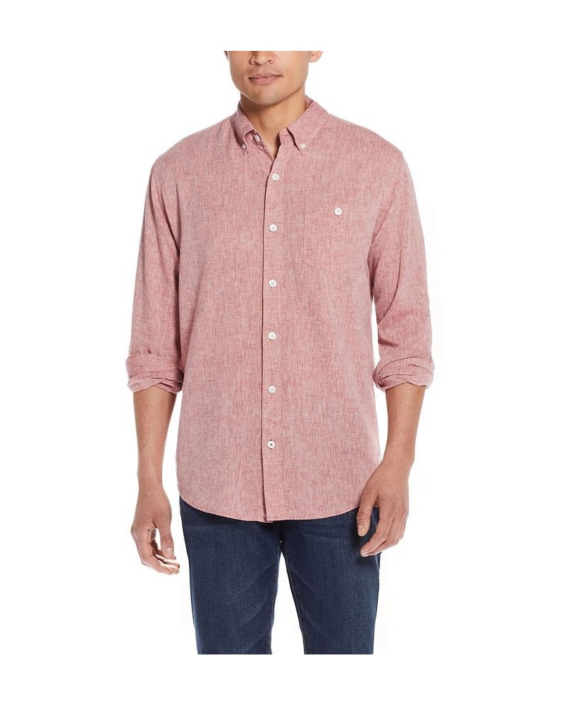 Men's Linen Cotton Long Sleeve Button Down Shirt PD05 $22.53 Shirts