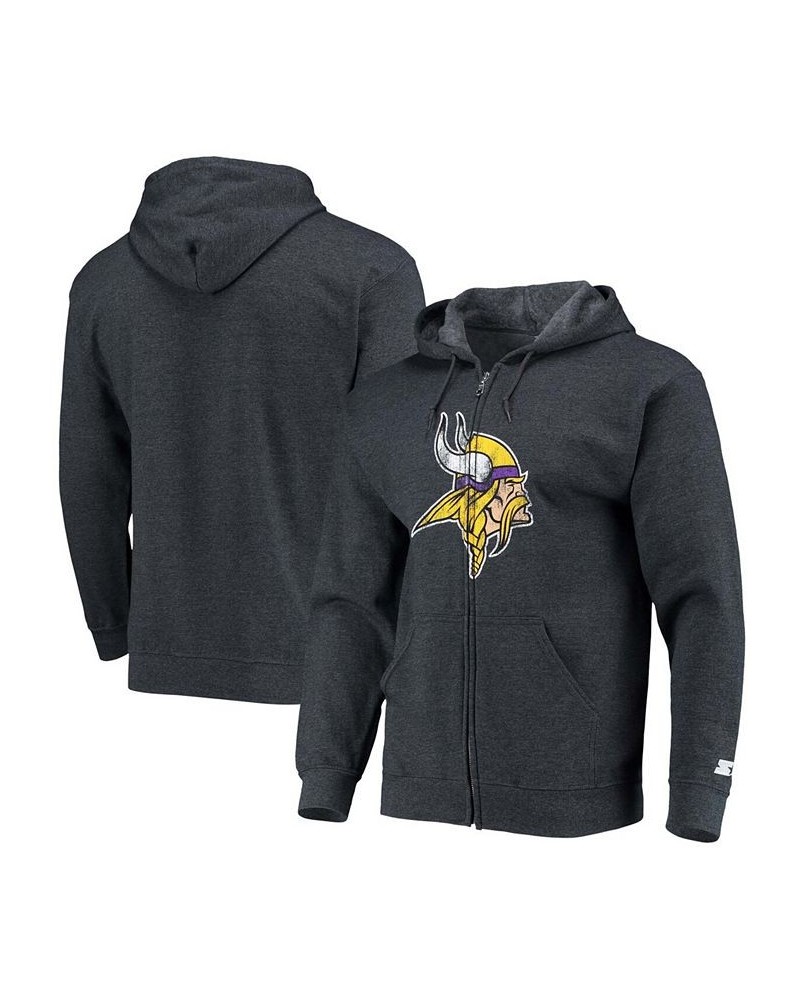 Men's Heathered Charcoal Minnesota Vikings Primary Logo Full-Zip Hoodie $29.76 Sweatshirt