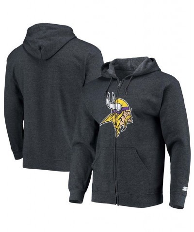 Men's Heathered Charcoal Minnesota Vikings Primary Logo Full-Zip Hoodie $29.76 Sweatshirt