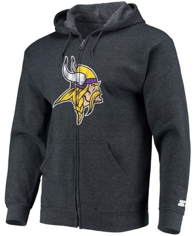 Men's Heathered Charcoal Minnesota Vikings Primary Logo Full-Zip Hoodie $29.76 Sweatshirt